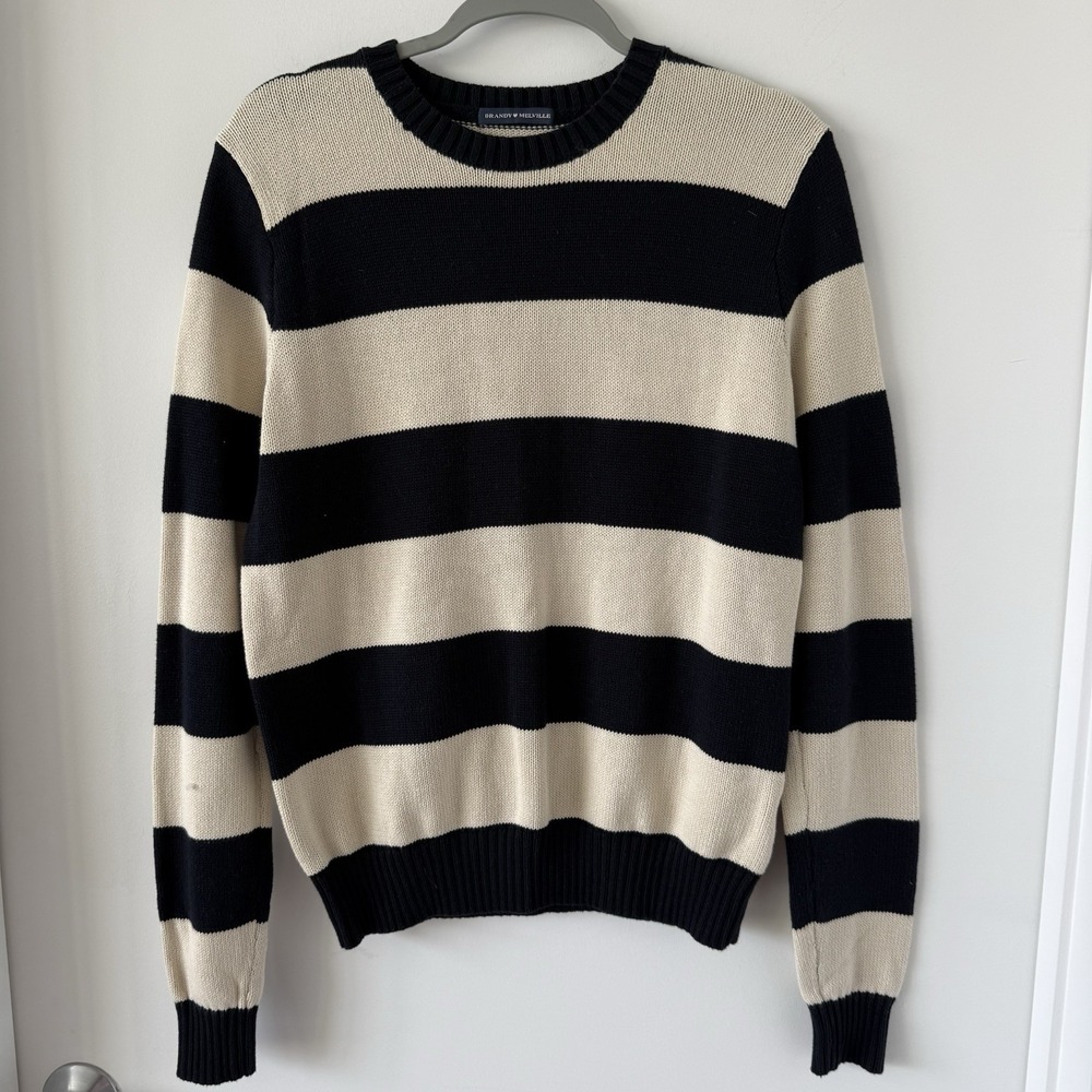 Brandy Melville sweater the Brianna Cotton Dark Navy And White Thick Stripe OS - Picture 5 of 8